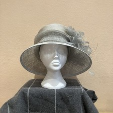 Snoxell Gwyther Womens Silver Sparkle Grey Plume Feather Wedding Races Hat