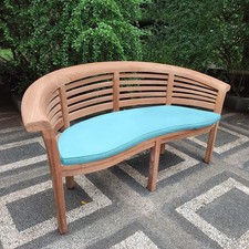 Teak Banana Garden Bench Extra Thick 2-3 Seater w/ Green Cushion Horizontal