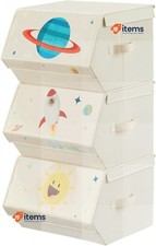 SONGMICS Children s Storage Box, Set of 3, Folding Boxes Toy Box with Lid Beige