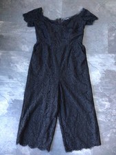Next Petite Black Lace Jumpsuit Size 16 Petite Fitted Wide Leg Party Formal