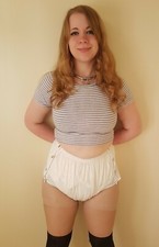 White Popping PVC Plastic Pants Adult DIAPER NAPPY Incontinence