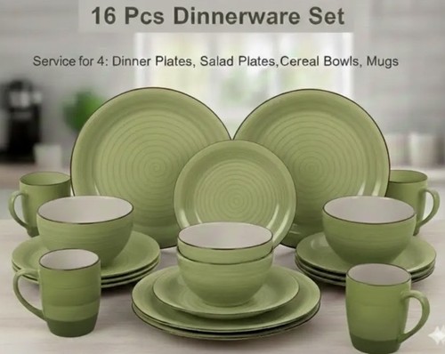 16pcs green stoneware - green,