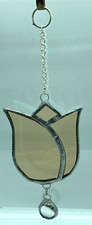 F093 Stained Glass Suncatcher Hanging Flower Tulip Drop 17cm Pale Peach