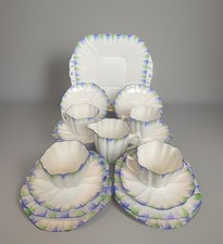 18 x Melba Bone China Art Deco Green & Blue Part Tea Set Inc Cups, Plates, Jug