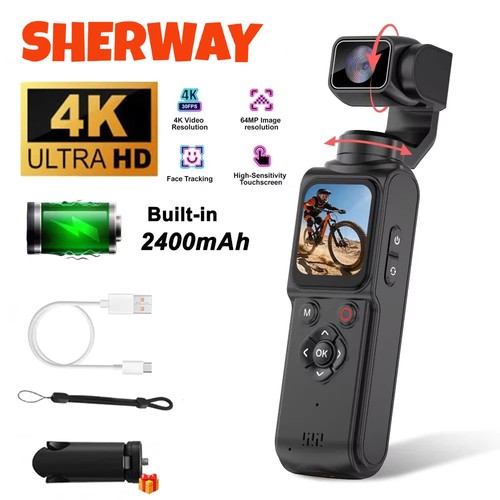 Pocket action cam 64mp face - 4k,