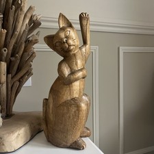 Vintage Hand Carved Wooden Cat
