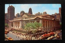 1950s The New York Public Library Old Taxis Buses NYC NY Postcard