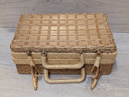 Vintage rattan wicker suitcase - vintage,