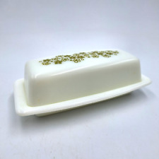 Vintage Pyrex Crazy Daisy Spring Blossom Green Milk Glass Butter Dish w/ Lid