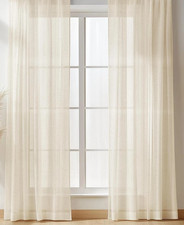 Sheer Linen Texture Curtains 2 Panels 56x118 inch Extra Long Window Drapes USED