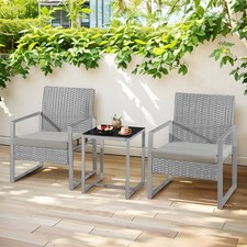 3 Piece Rattan Bistro Set Grey Outdoor Garden Furniture Patio Table & Chairs