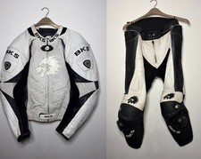 2 Piece BKS Motorcycle Leathers Suit Black And White Size 44 