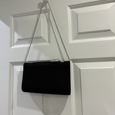 Lunar Elegance Black Faux Suede Evening Bag With Silver Metal Chain Strap