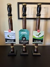 3 X Dummy Wooden BEER PUMPS with GENUINE REAL ALE BADGE. ManCave Home Bar