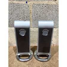 Pair Of Hitachi Bookshelf Speakers Only Silver & Grey Wired 8-Ohms 20W Portable