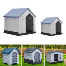 Plastic Pet House Cat Dog Kennel Apex Roof Weatherproof Outdoor Animal Shelter
