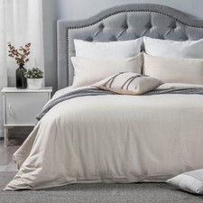 Washed Linen Cotton Duvet Cover Set King Size 3 pcs, 55% French Linen 45% Cot...