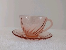 Rosaline Pink Swirl Glass Cup and  Saucer Arcoroc France Vintage