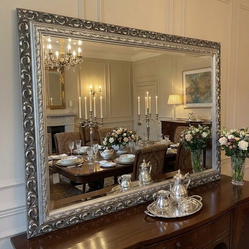 Silver ornate mirror - silver,