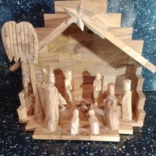 Vintage Wooden Nativity Scene Hand Carved From Olive Wood Christmas Decor