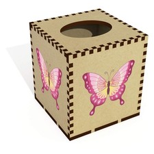 Square 'Pink Butterfly' Wooden
