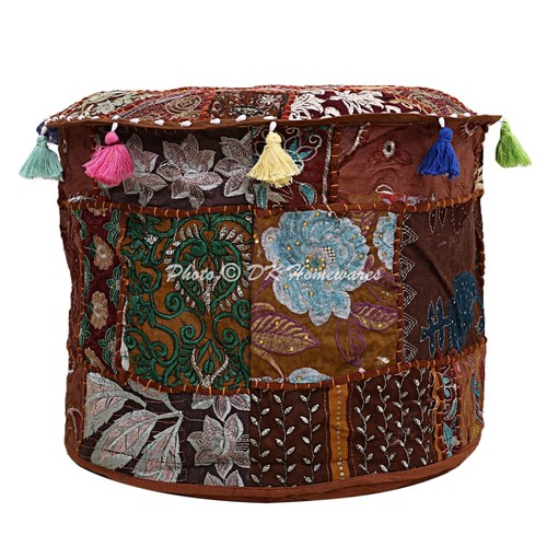 Patchwork pouf ottoman - patchwork, indian