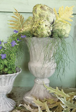 Vintage Metal Urn, Antique Stone Grey Large Rustic Urn Vase Plant Pot Planter