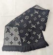 Louis Vuitton Monogram Logomania Lv Black Silk Wool Logo Shine Stole scraf.