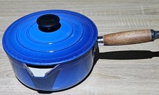 Cousance(Le Creuset )18cm Saucepan  Blue Cast Iron Milk Pan Lid Wood Handle