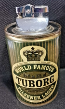TUBORG Table Lighter an advertising beer can with inset working petrol lighter.