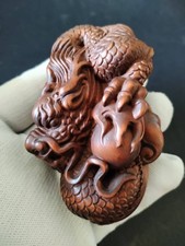 3.2-IN Vintage Japanese Netsuke Boxwood Carved  Dragon Loong Feng Shui Statue