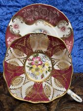 PARAGON Bone China, Burgundy Panels/Gold & Floral Tea Cup & Mismatch Saucer 2ndQ