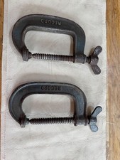 2 Vintage Record G Clamps 4 in Fine Thread Bar & Thumb Wheel Engineering