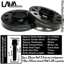 2PC 25MM THICK 5X112 66.56MM C.B WHEEL SPACER+10 14X1.25 BOLT FIT BMW MINI MODEL