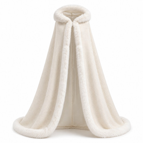 Ivory wool cape faux fur - ivory,