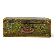 Vintage Metal Indian Hand Painted Travel Trunk Chest