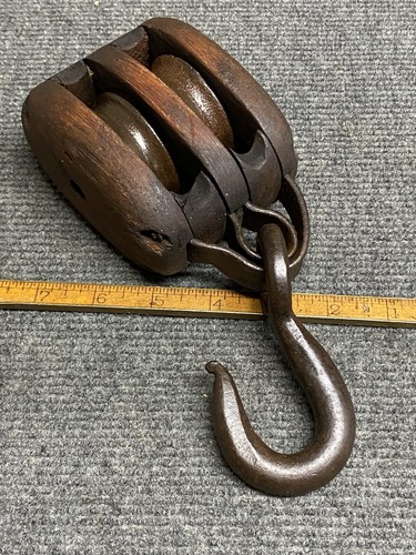 Vintage wood block tackle - block, &