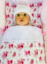 Dolls Pram Cot Bedding Set BLANKET & PILLOW PRETTY ROSES Fits Baby Annabell