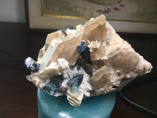 Blue tourmaline with - , quartz