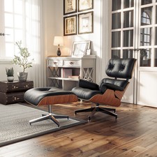Tall Eames Lounge Chair And Ottoman Genuine Leather Club Seat Swivel Armchair