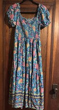 ZESICA Blue Floral Smocked Maxi Dress Puff Sleeve Square Neck Boho Cottagecore M