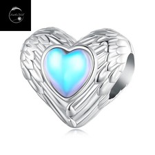 Moonstone Guardian Angel Heart Charm Genuine Sterling Silver 925 Family Love