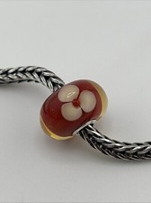 Authentic Trollbeads White Flower Design Unique Ooak Bead Ship Free #128