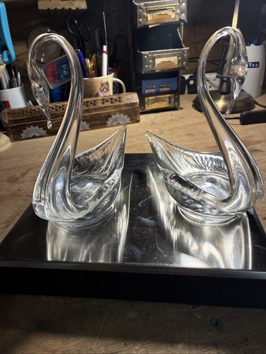 Cut glass crystal swans