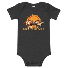 Racing mustang horses ponies SOFT baby bodysuit "BORN TO BE WILD" Great gift!