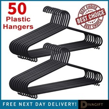 50 x ADULT BLACK COAT HANGERS HANGER COAT HANGER STRONG PLASTIC CLOTHES TROUSERS