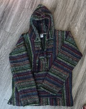 Vtg Artesanias Baja Hoodie M Striped Festival Drug Rug Mexico Skater Surfer