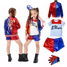 Kids Harley Quinn Costume Harlequin Suicide Squad Film Halloween Fancy Dress Set