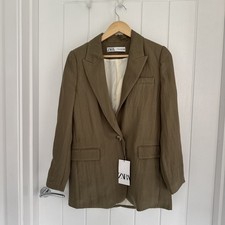 Zara BNWT Crinkle Green Blazer Size XS Ladies
