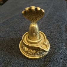 Brass Shiva Lingam with Naga Cobra Hood 10cm – Hindu Idol / Decorative Statue